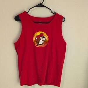 Red Buc-ee's Graphic Sleeveless Tank with Cartoon Logo Men's Large L